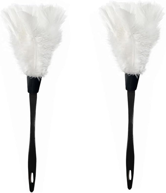 2 PCS 14 Inch Turkey Feather Duster, Gentle Style Dusting Tool for Home/Office Delicate Surfaces (White)