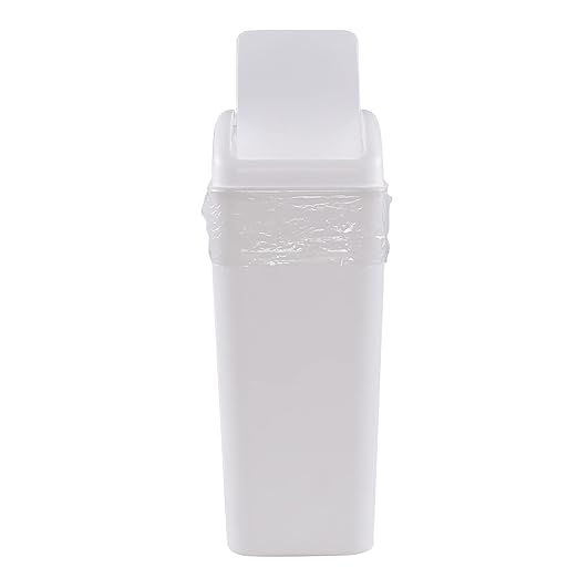 Plastic Waste Bin with Swing Lid, 14 Liter Garbage Can, 1 Pack (White)
