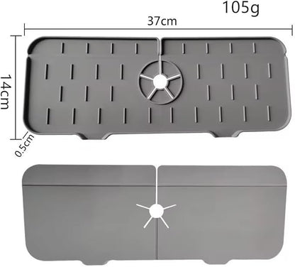 Silicone Sink Splash Guard for Faucet – Faucet Mat Drip Catcher, Kitchen Sink Water Guard, Behind Faucet Protector, Fast-Drying, Fits Most Sinks (14.5” x 5.5”, Dark Gray)