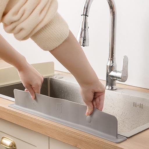 Sink Splash Guard - Water Splash Guard for Kitchen, Island and Bathroom -Secure Non-Slip Suction Cup Base - Dishwasher Safe, Sink Protectors for Kitchen Sink, Gray