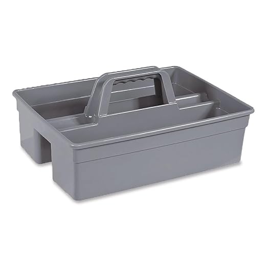 Nexstep Commercial MaxiRough Maid Caddy, 2-Compartment Cleaning Supply Tote, Heavy-Duty Plastic, Ergonomic Handle, Gray, Commercial Janitorial Carry Caddy