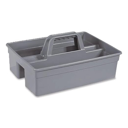 Nexstep Commercial MaxiRough Maid Caddy, 2-Compartment Cleaning Supply Tote, Heavy-Duty Plastic, Ergonomic Handle, Gray, Commercial Janitorial Carry Caddy