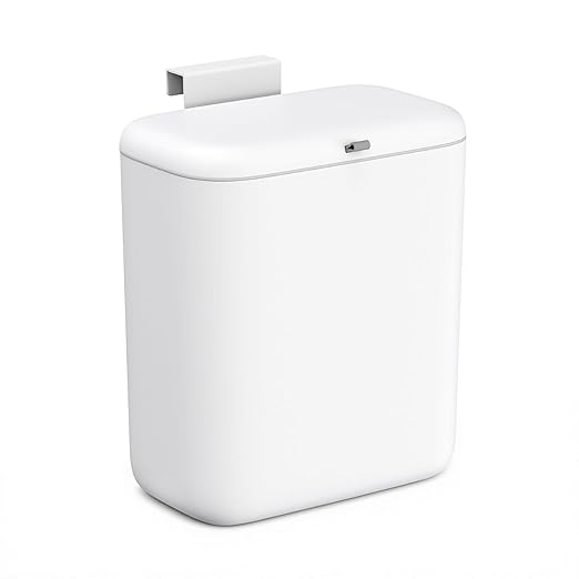 MUEE Compost Bin Kitchen for Counter Top or Under Sink, Hanging Trash Can with Lid [2.3 Gal/8.8L], Food Waste Bin, Mountable Garbage Can for Cupboard/Bathroom/Bedroom/Office/RV, Matte White