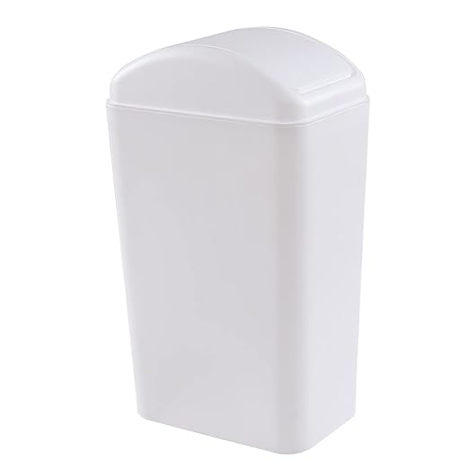 Plastic Waste Bin with Swing Lid, 14 Liter Garbage Can, 1 Pack (White)