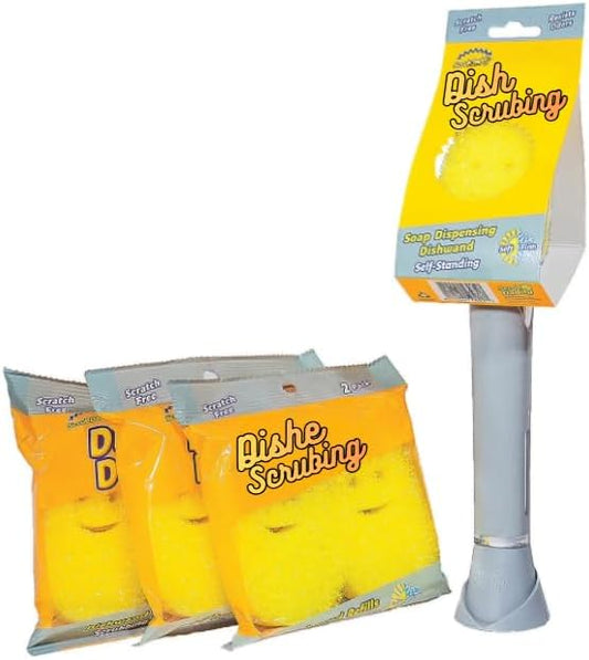 Scrubing Dish Daddy Non-Scratch Sponge Dishwand + Non-Scratch Scrub Dishwand Refills, 6 ct.
