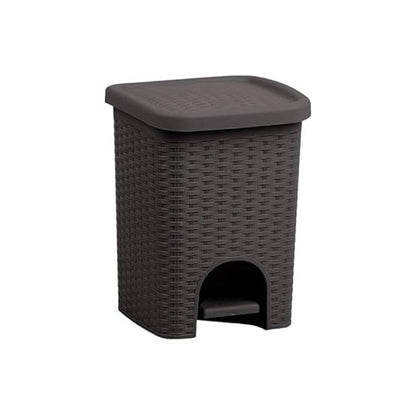 Superio 2-Pack Mini 6L Step Pedal Trash Can - Wicker Design, Hidden Mechanism, Durable Plastic, Ideal for Desktop, Countertop, Pet Waste/Dog Poop- Brown