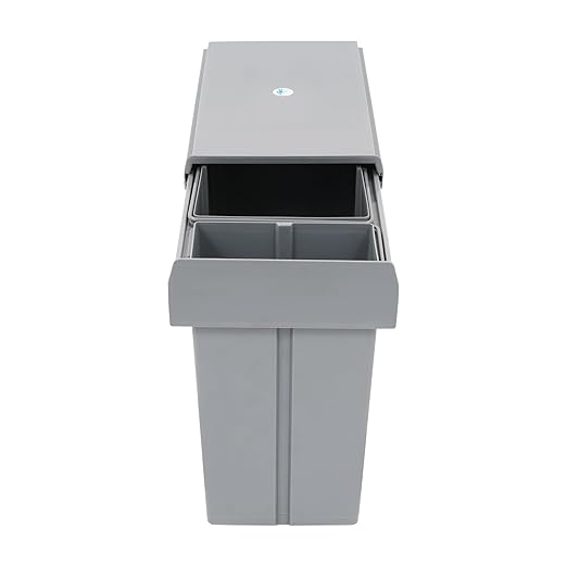 Pullout Trash Can, 10L + 20L Pull Out Under Cabinet Trash Can with Lid, Kitchen Cabinet Garbage Can Sliding Out Under Counter Waste Bin (Grey)