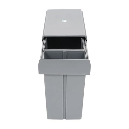 Pullout Trash Can, 10L + 20L Pull Out Under Cabinet Trash Can with Lid, Kitchen Cabinet Garbage Can Sliding Out Under Counter Waste Bin (Grey)