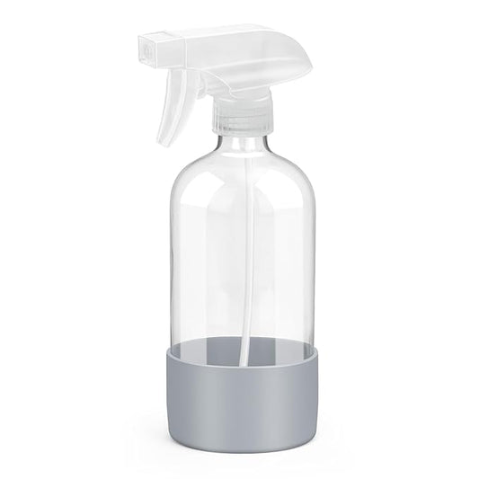 Rionisor Glass Spray Bottles with Silicone Sleeve Protection, Empty 16 oz Refillable Containers, Reusable Spray Bottles with Adjustable Nozzle for Hair, Cleaning Solutions, Essential Oils 1 Pack Grey