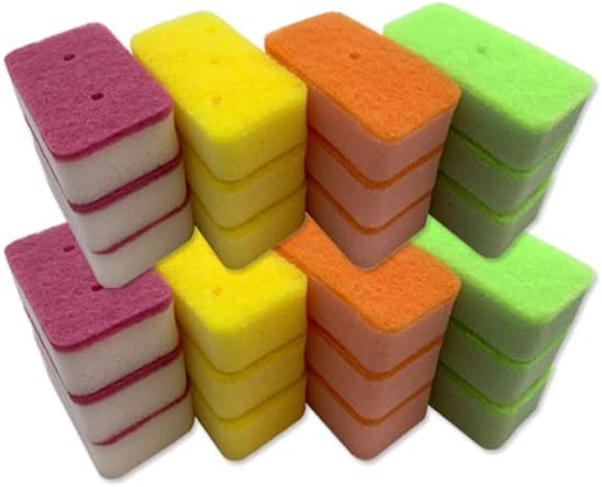 A Sponges Dual-Sided Dishwashing for Kitchen, Dishes, Bathroom, Car Wash Abrasive Scrubber Sponge Dish Pads, Heavy Duty, Assorted Colors Pack of 24, 4.4 x 2.5 x 1.25 inches, Multiple Color
