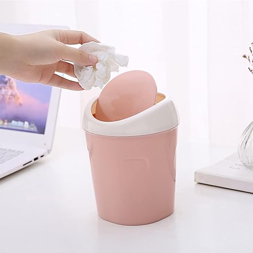 SITAKE 2 Pcs Plastic Mini Wastebasket Trash Can with 120 Trash Bags, Tiny Desktop Waste Garbage Bin with Swing Lid for Home, Office, Kitchen, Vanity Tabletop, Bedroom, Bathroom (Blue + Pink)