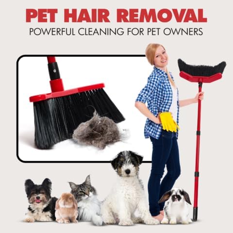 with Dustpan Combo Set – Pack of 2, 16" Curved Head, 52" Adjustable Telescopic Handle, Soft PVC Bristles, Indoor Outdoor Broom and Dustpan Set for Kitchen, Pet Hair, Dust & Debris