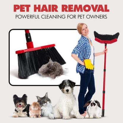 with Dustpan Combo Set – Pack of 2, 16" Curved Head, 52" Adjustable Telescopic Handle, Soft PVC Bristles, Indoor Outdoor Broom and Dustpan Set for Kitchen, Pet Hair, Dust & Debris