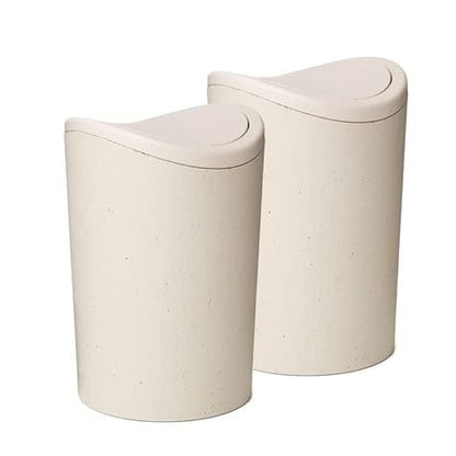Superio Small Bathroom Trash Can with Lid, Modern White Mini Waste Bin with Swing Lid (1 1/2 Gallon, 6 Liter) Plastic Garbage Can for Kitchen, Bathroom, Bedroom, Office, Under Desk (2, Ecohome)