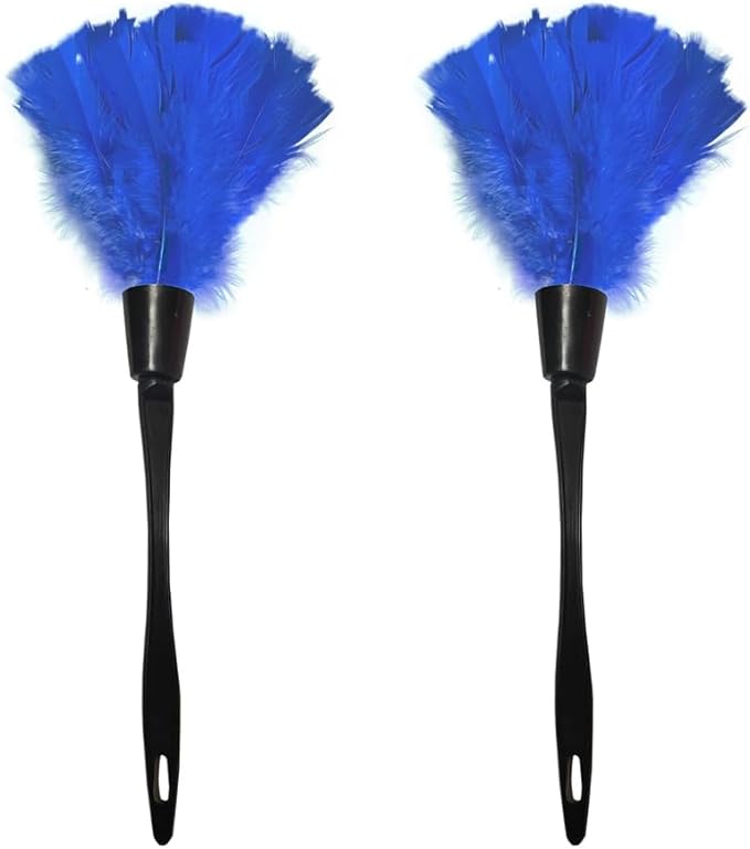 2 PCS 14 Inch Turkey Feather Duster, Gentle Style Dusting Tool for Home/Office Delicate Surfaces (Navy Blue)