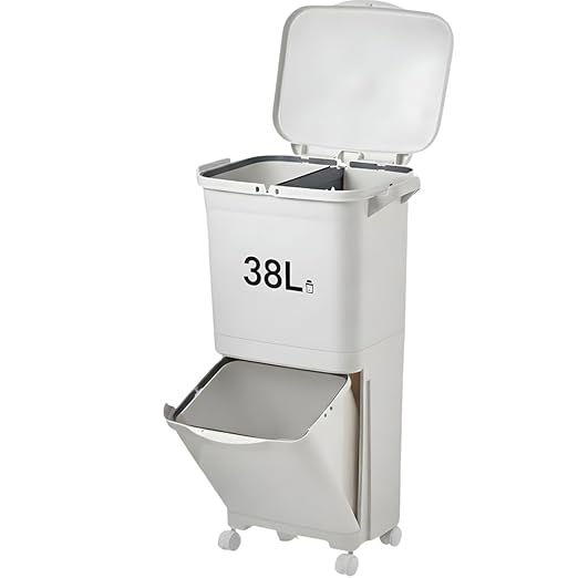 ANCHOR LANE Plastic Kitchen Trash Can 38L – (10 Gallon) Large Garbage Can with Lid, Heavy Duty Leakproof Waste Bin, Wheeled Indoor Trash-Can for Kitchen, Office, Garage & Commercial Use