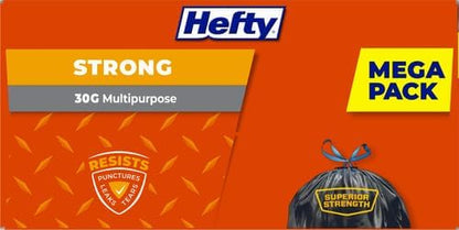 Hefty Strong 30 Gallon Trash Bags, Large Trash Bags 30 Gallon Size, Durable Drawstring Enclosure, Resists Punctures, Leaks, and Tears, Black, Unscented, 56 Bags (Pack of 3)