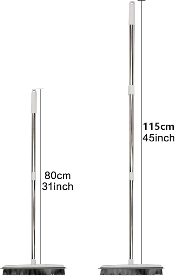 Rubber Broom with Handle, Broom Rubber Bristles Removing Animals Cats Dogs Hair for Floors for Carpets Tiles Windows and Gardens White