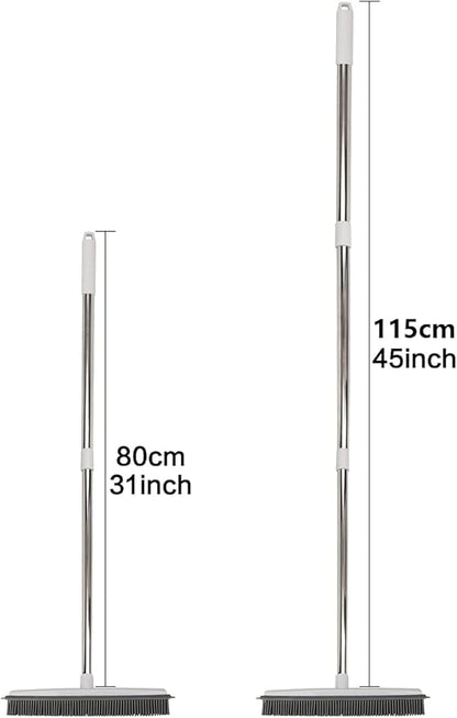 Rubber Broom with Handle, Broom Rubber Bristles Removing Animals Cats Dogs Hair for Floors for Carpets Tiles Windows and Gardens White