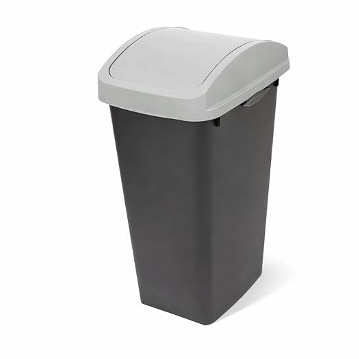 SKYREN 13 Gallon Kitchen Trash Can with Swing Top Lid, Plastic Garbage Bin for Home, Office, and Kitchen Waste, Large Capacity Wastebasket, Light Gray (12 Gallon)