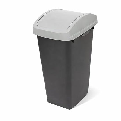SKYREN 13 Gallon Kitchen Trash Can with Swing Top Lid, Plastic Garbage Bin for Home, Office, and Kitchen Waste, Large Capacity Wastebasket, Light Gray (12 Gallon)