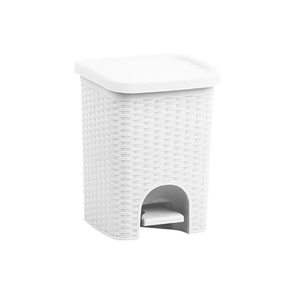 Superio 2-Pack Mini 6L Step Pedal Trash Can - Wicker Design, Hidden Mechanism, Durable Plastic, Ideal for Desktop, Countertop, Pet Waste/Dog Poop- White