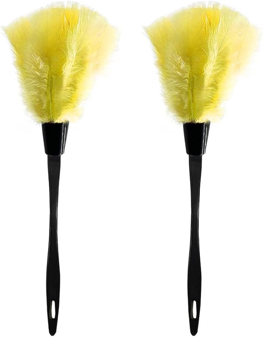 2 PCS 14 Inch Turkey Feather Duster, Gentle Style Dusting Tool for Home/Office Delicate Surfaces (Yellow)