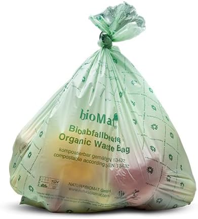 bioMat Compostable Trash Bags 8 Gallon, 50 Count, Medium flat top Kitchen Food Scrap Bin Liners, BPI, CMA and OK Compost HOME certified, Meets the ASTM D6400 Standard
