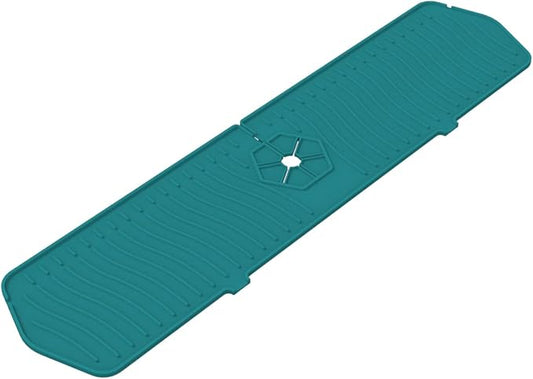 Kitchen Faucet Sink Splash Guard, 24" x 5.6'' Upgrade Silicone Faucet Water Catcher Mat, Sink Draining Pad Behind Faucet, Rubber Drying Mat for Countertop, Bathroom, Farmhouse, RV (Green)