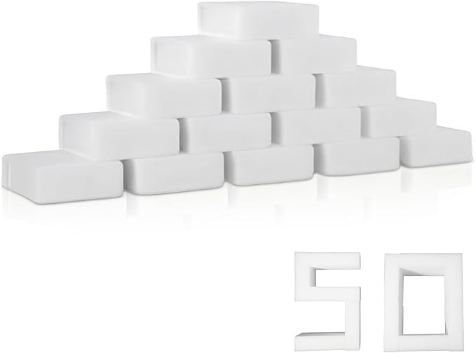 Magic Melamine Sponge Eraser, GRS Certified 50 Pack Magic Cleaning Erasers in Bulk No Scratch & Super Absorbent, Multi-Functional Melamine Foam Sponges for Bathroom Window Shoes Kitchen