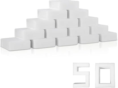 Magic Melamine Sponge Eraser, GRS Certified 50 Pack Magic Cleaning Erasers in Bulk No Scratch & Super Absorbent, Multi-Functional Melamine Foam Sponges for Bathroom Window Shoes Kitchen