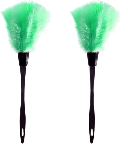 2 PCS 14 Inch Turkey Feather Duster, Gentle Style Dusting Tool for Home/Office Delicate Surfaces (Green)