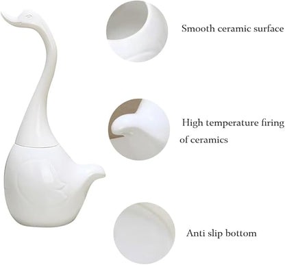 Swan Toilet Brush and Ceramic Holder Set,Cute Bathroom Decor, Non-Scratch Bristles, Space-Saving White Household Cleaning Tool for Bathtub