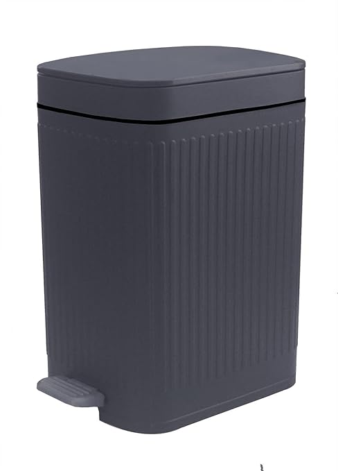 Feisco Small Trash Can with Lid,Small Bathroom Trash Can with Foot Pedal and Press Type Lid,Slim Step-On Trash Bin Wastebasket Garbage Can for Kitchen,Bathroom Office, Bedroom (Gray, 2.6 Gallon)