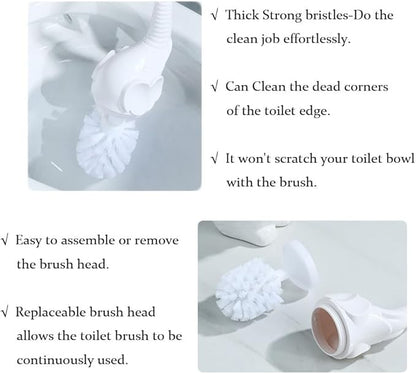 Toilet Brush and Holder Set,Modern Ceramic Toilet Bowl Brush Holder,Cute Bathroom Decor, Non-Scratch Bristles, Space-Saving White Household Cleaning Tool for Bathtub