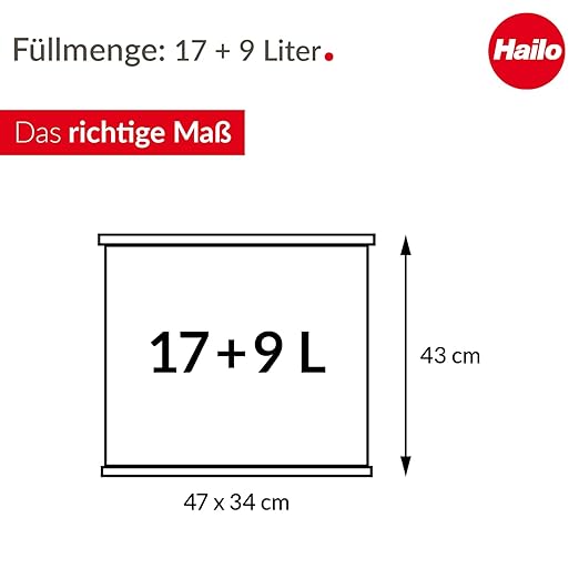 Hailo OKO Duo Plus L 0630-200 Kitchen Trash Can with 4.5 + 2.4 Gallon Bins, Rectangular Dual Compartment Recycling Step, Removable Inner Buckets with Soft-Close Lid, White