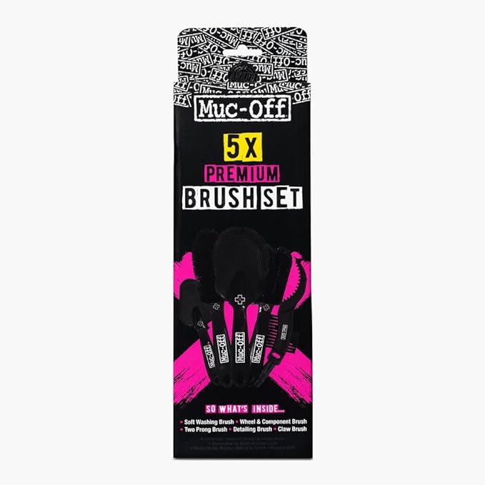 Muc-Off 206 5 Piece Premium Brush Kit - Includes 5 Bike Cleaning Brushes With Durable Nylon Bristles And Ergonomic Rubberised Handles To Minimise Impact