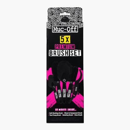 Muc-Off 206 5 Piece Premium Brush Kit - Includes 5 Bike Cleaning Brushes With Durable Nylon Bristles And Ergonomic Rubberised Handles To Minimise Impact