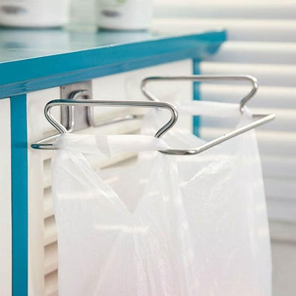 2 Pack Stainless Steel Trash Bag Holder, Garbage Storage Bags Rack, Hanging Garbage Bag Storage Organizer Rack for Kitchen Cabinets Doors and Cupboards Towel Gloves Hanger