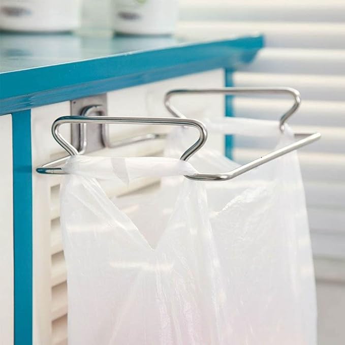 Hanging Garbage Bags Storage Organizer Rack Stainless Steel Trash Bag Holder Towel Gloves Hanger for Kitchen Cabinet Cupboard Drawer Back Door Hangers