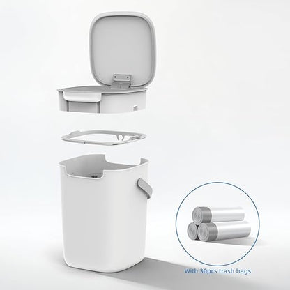 4 Gal Trash Can with Lid,Motion Sensor Trash Bin, Automatic Touchless Garbage Can,Odor Control, 15 Liter White Wastebasket Bin for livingroom,Bedrooms,Bathrooms,Office,Kitchens.