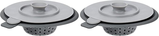 OGGI Silicone Sink Strainer & Stopper Set- Great Kitchen Sink Strainer, Silicone Drain Stopper, Sink Drain Strainer, Sink Plug 4.6˝ Diameter Rim, Gray (Pack of 2)
