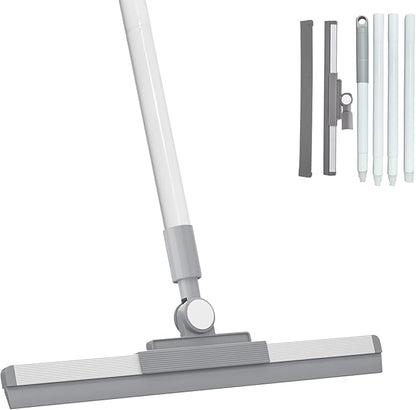 Floor Squeegee Broom - 52" Long Handle Rubber Scrubber for Bathroom, Tile, Shower, Glass, Pet Hair, Hardwood Floor - Adjustable Long Handle, Water Wiper with Replacement Blade (White)