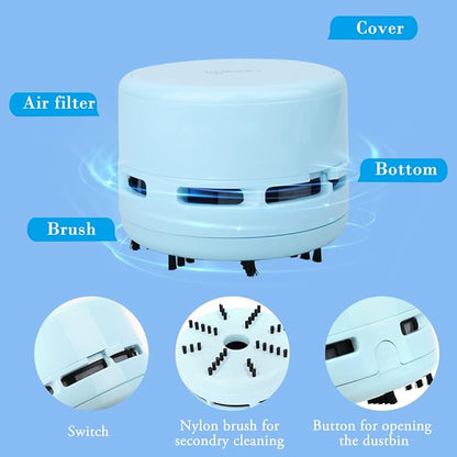 2Pcs Mini Crumb Vacuum Cleaner Portable Desktop Sweeper Handheld Cordless Multifunction Cleaning(Black+Blue)