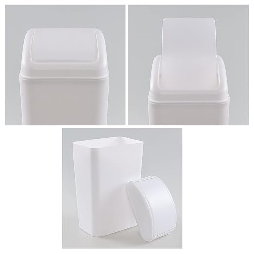 Plastic Waste Bin with Swing Lid, 14 Liter Garbage Can, 1 Pack (White)