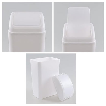 Plastic Waste Bin with Swing Lid, 14 Liter Garbage Can, 1 Pack (White)