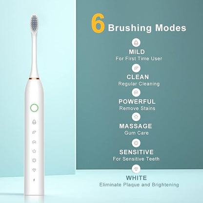 SUNPRO 2 Pack Adults Sonic Electric Toothbrush, 42000vpm, 6 Modes Rechargeable for Deep Cleaning Include 8 Heads (Black+Pink)