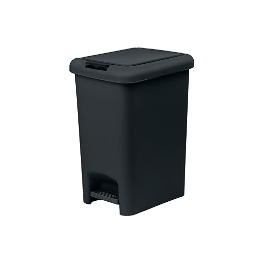 Superio 10L Slim Step & Push Trash Can - 2.7 Gallon Dual Opening, Compact Design (10.63"x7.68"x13.53") - Black