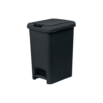 Superio 10L Slim Step & Push Trash Can - 2.7 Gallon Dual Opening, Compact Design (10.63"x7.68"x13.53") - Black