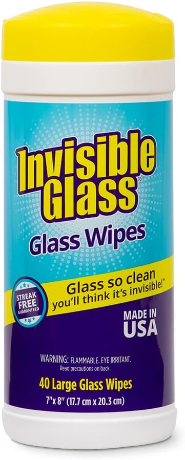 Invisible Glass 90160 Glass Cleaning Wipes, Pre-Moistened, Streak-Free and Lint-Free, Safe for Windows, Mirrors, Windshields, and Tinted Glass, 40 Count